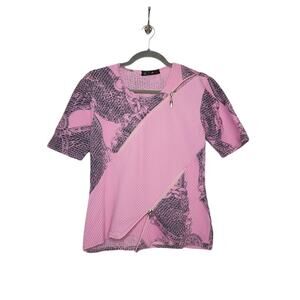 Vintage y2k Euro Zip Shirt Grunge Streetwear EZ Paris Top Blouse Animal Print